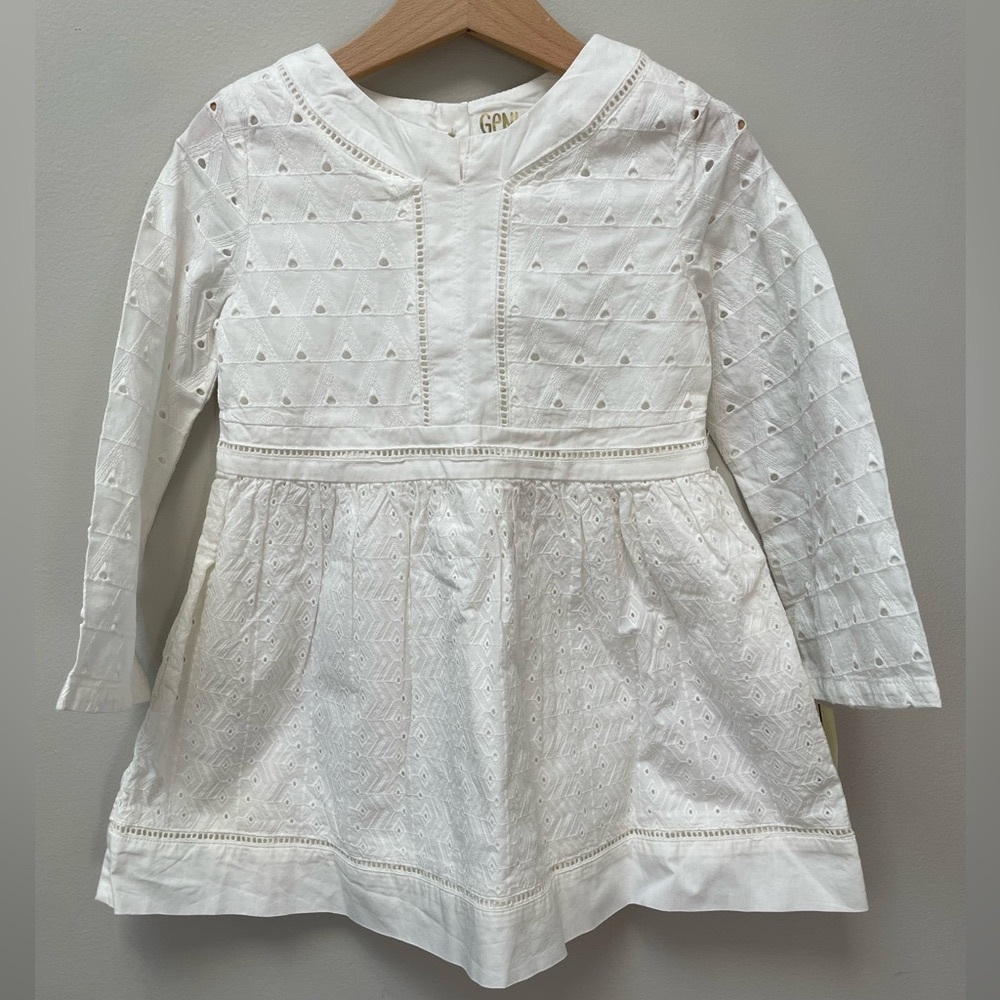 White cotton long sleeve dress with eyelet details